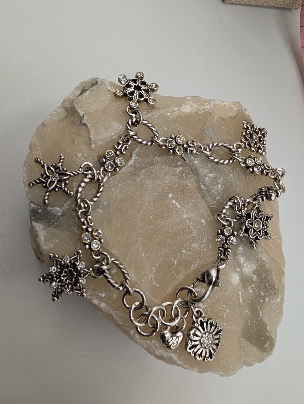 Brighton Winter Snowflake Charm Bracelet Silver Tone Clear Swarovski Crystals
